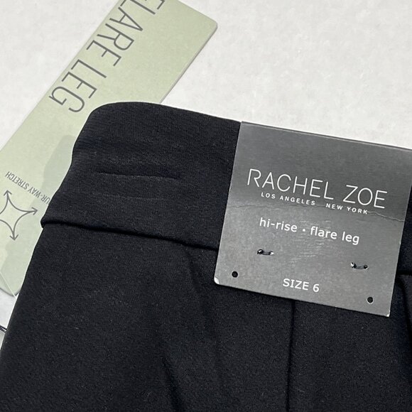 Rachel Zoe Pants Women 6 Black Hi Rise Flare Leg Jersey Knit Pearl Button Detail - Picture 4 of 12